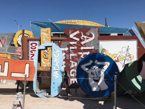 The Alpine Village Inn sign as it appears in the Neon Boneyard today.