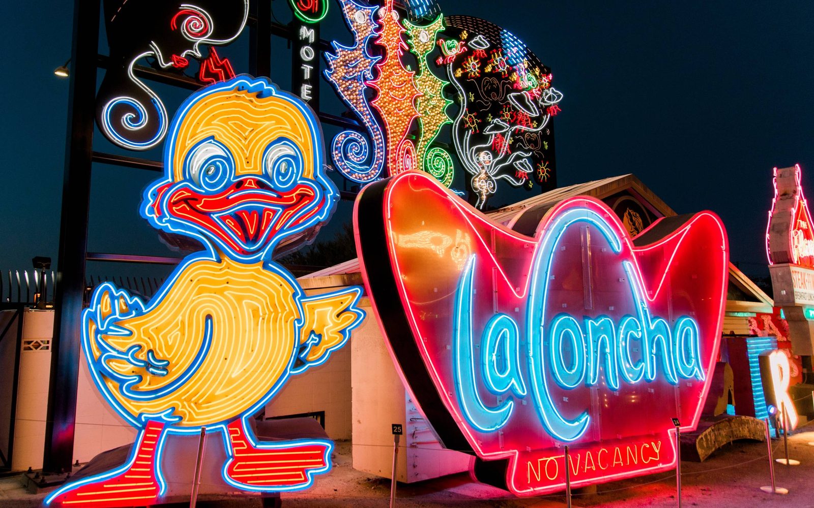 La Concha Neon Sign lit up at night