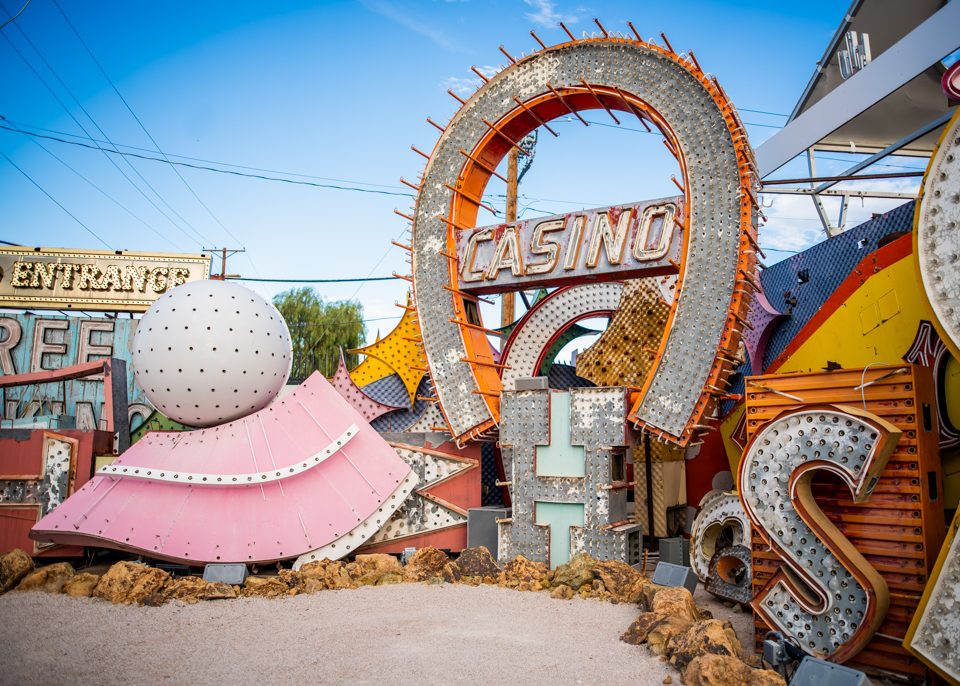An overview image of The Neon Museum's North Gallery, featuring some of the signs in the collection.