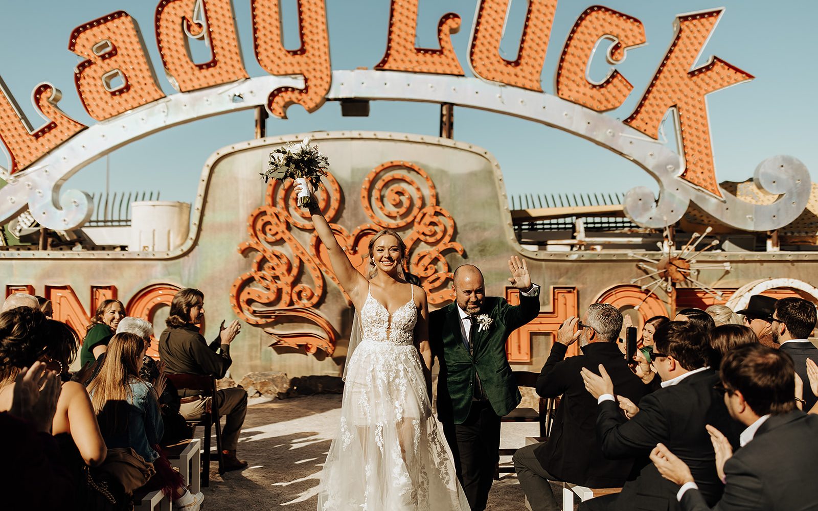 A couple getting married at The Neon Museum's North Gallery.