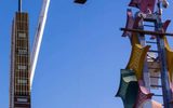 The headstock piece of the Hard Rock Cafe guitar sign is raised into the air by YESCO employees, Las Vegas Review-Journal, February 1, 2019