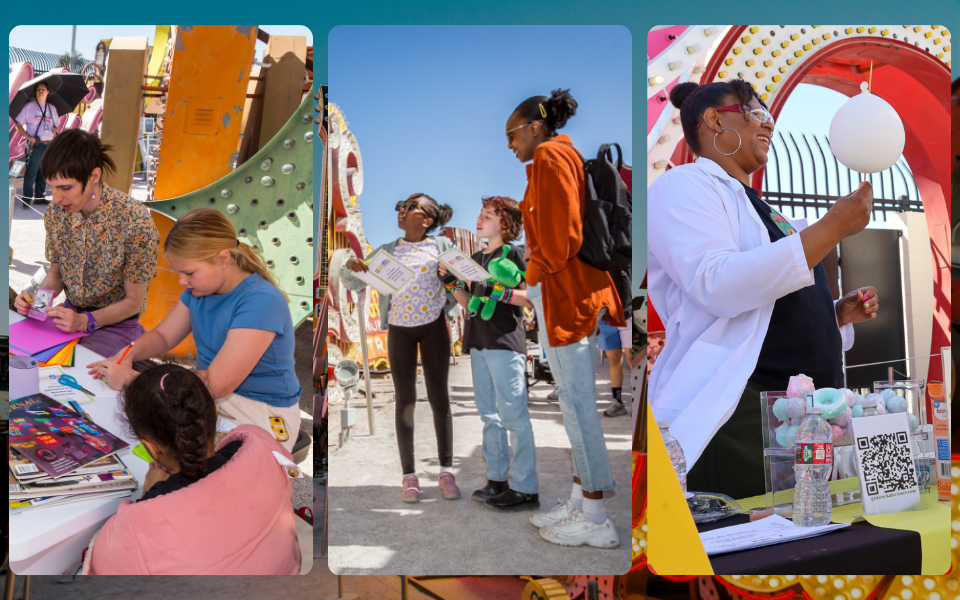 A collage of images of teaching artists and families to display the sense of wonder you may feel and what to expect in STEAM Family Fest.
