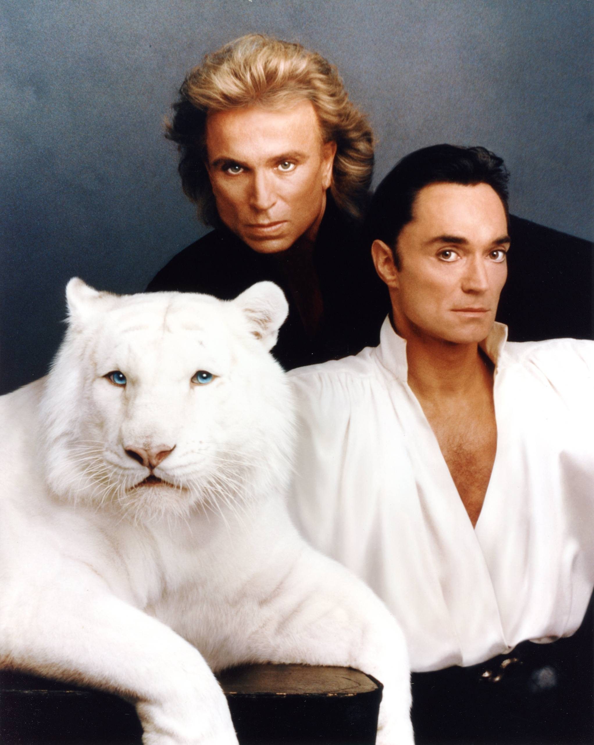 Siegfried & Roy with a white tiger promo picture