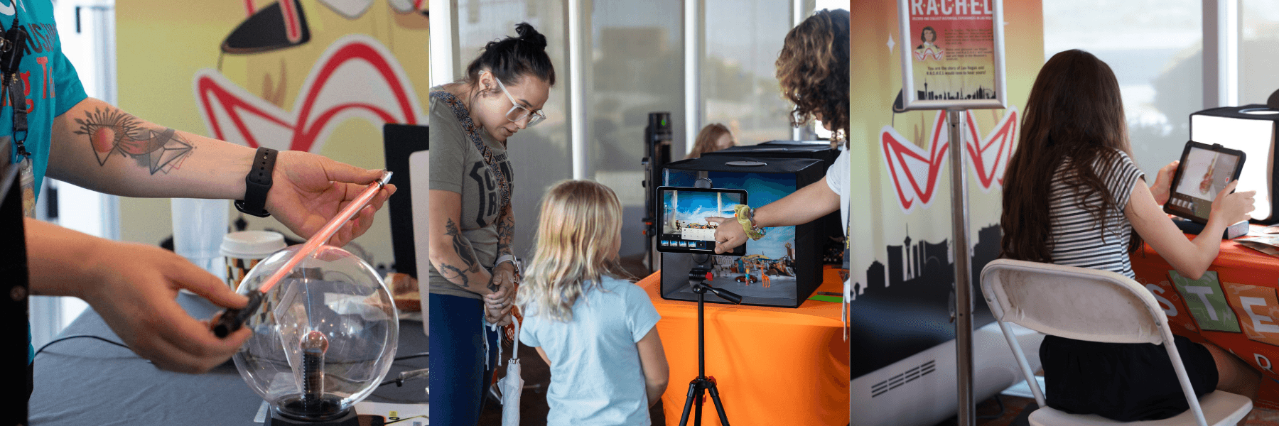 A three image collage of Summer camp activities.