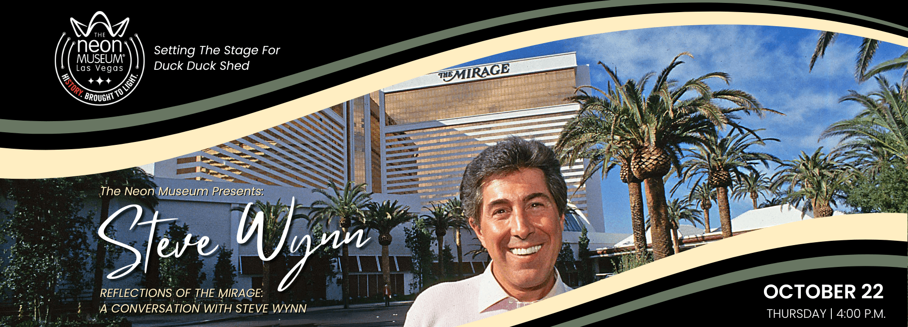 An image of Steve Wynn in front of the Mirage with text on the photo.