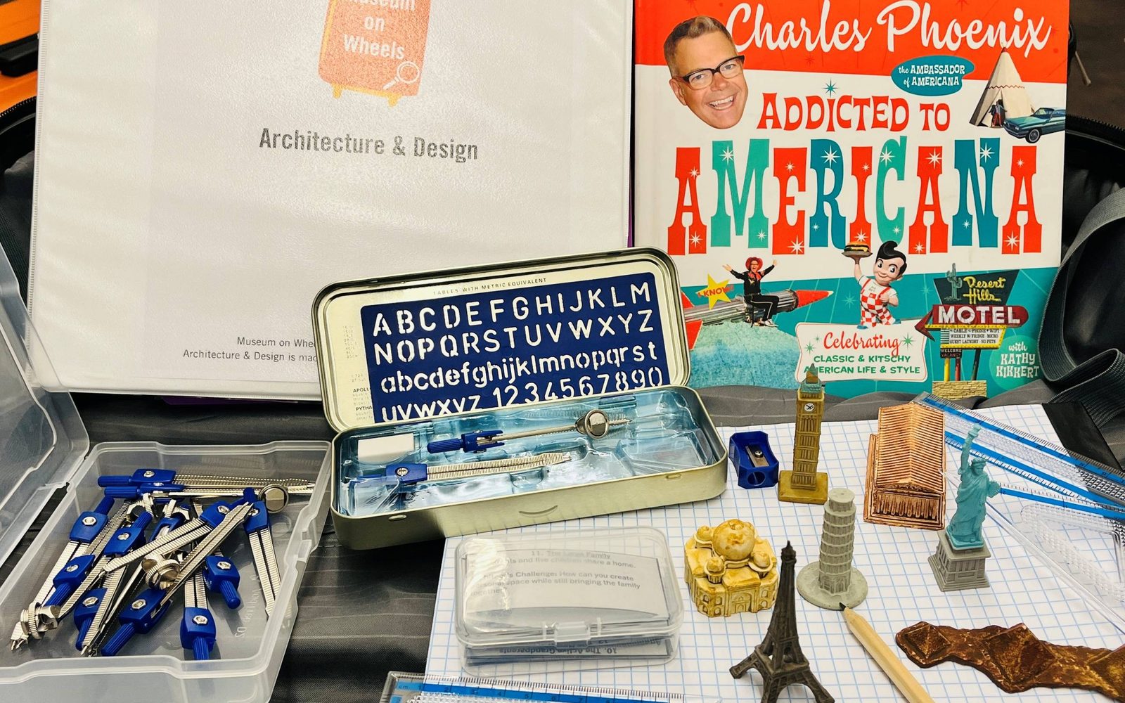 Image of materials included in Museum On Wheels suitcase